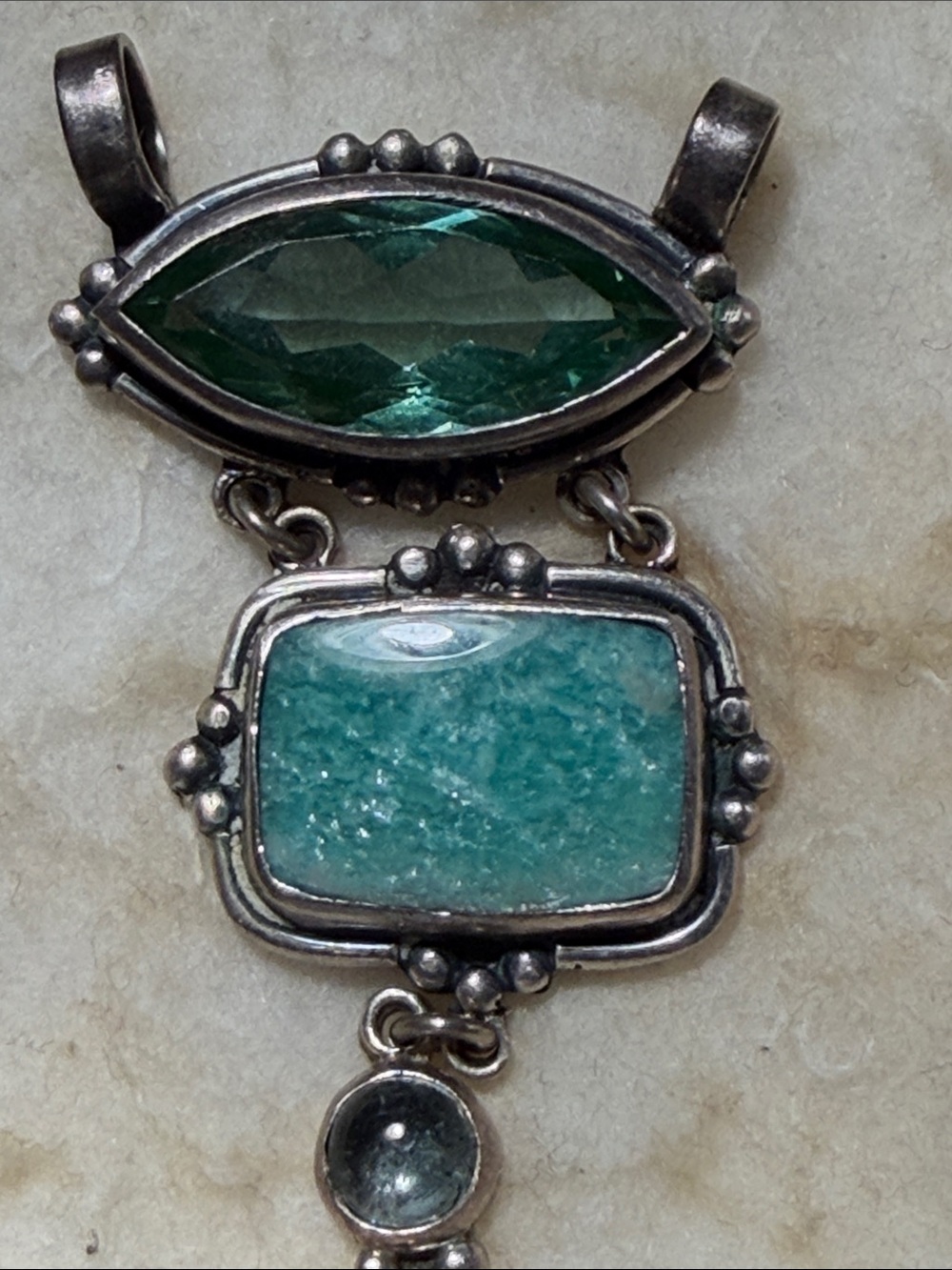 Sterling Silver Green Gemstone Pendant - Green Statement Jewelry - Picture 3 of 3